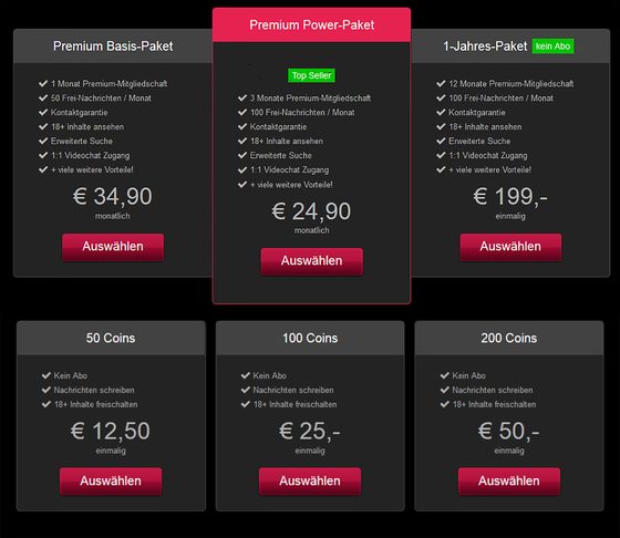 Screenshot der Lustagenten Preise