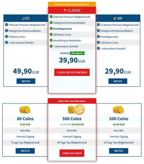 Screenshot der XPartner Preise